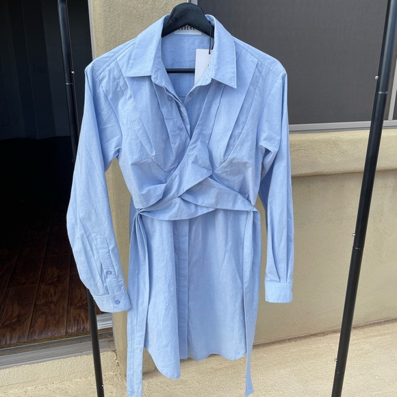 NWT SOVERE Dixie Wrap Blue Shirt Dress - Picture 4 of 13